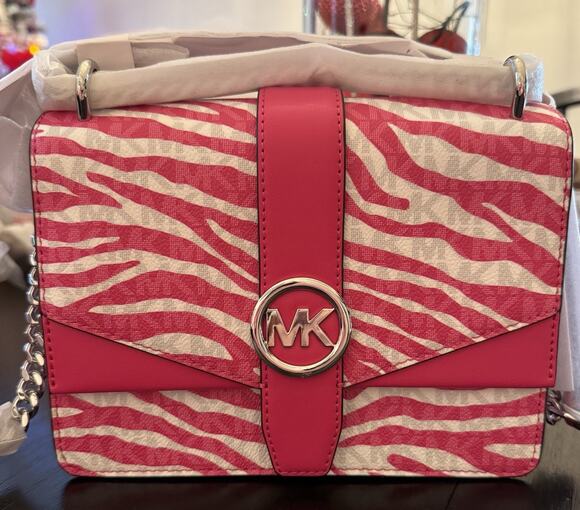 Michael Kors Handbags - NWT Michael Kors Greenwich Zebra Print Crossbody Bag In Pink & White
